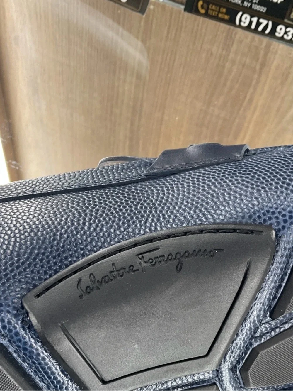 Salvatore Ferragamo Blue Slip-On Dress Loafers Logo Buckle Round Toe US 12